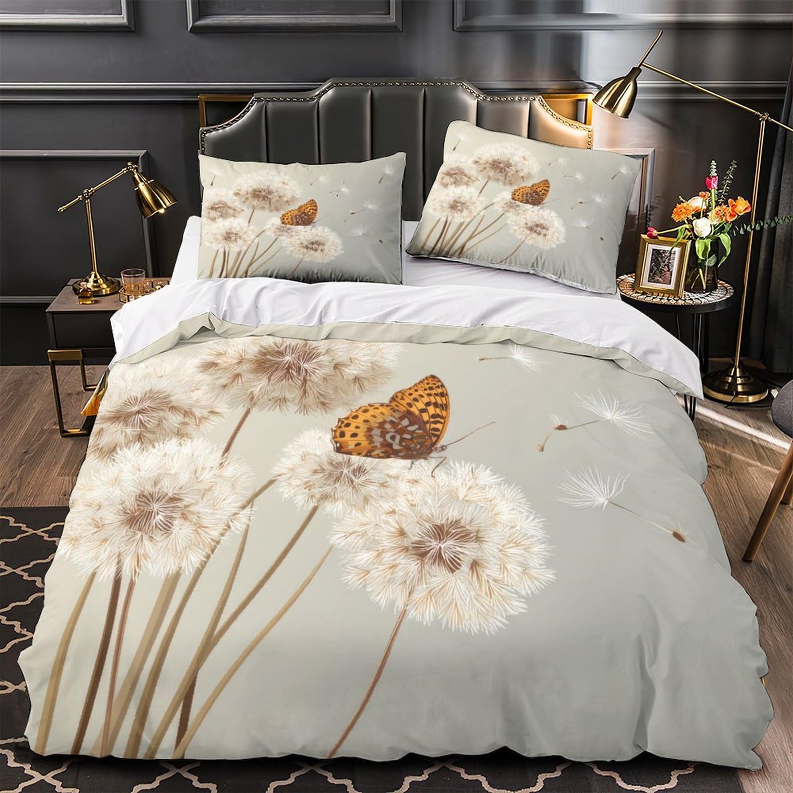 Housse de couette lit simple 140x200 anti-acarien microfibre douce imprimé papillon garçon