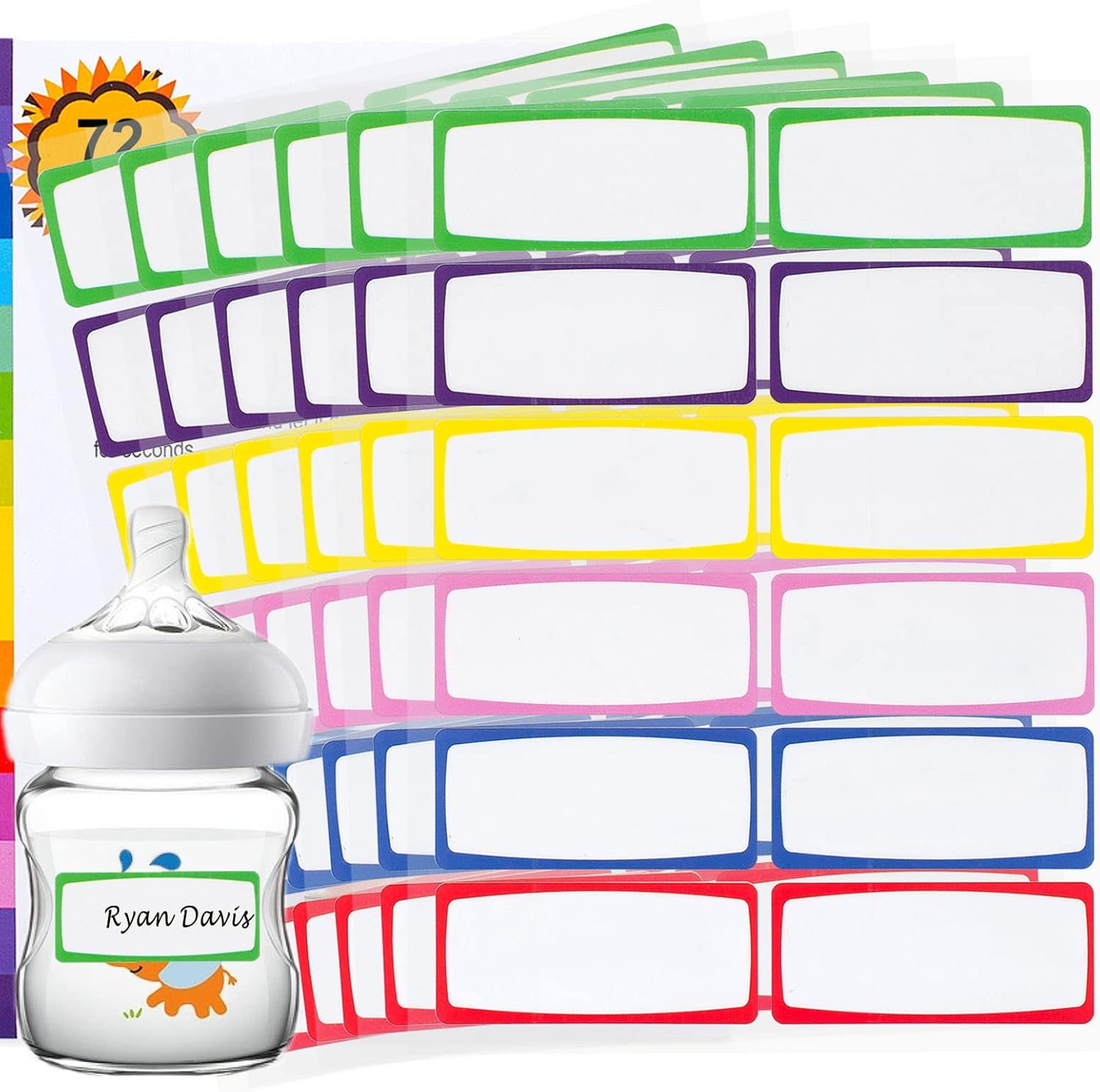 Waterproof Baby Bottle Labels for Daycare Supplies, 72 PCS