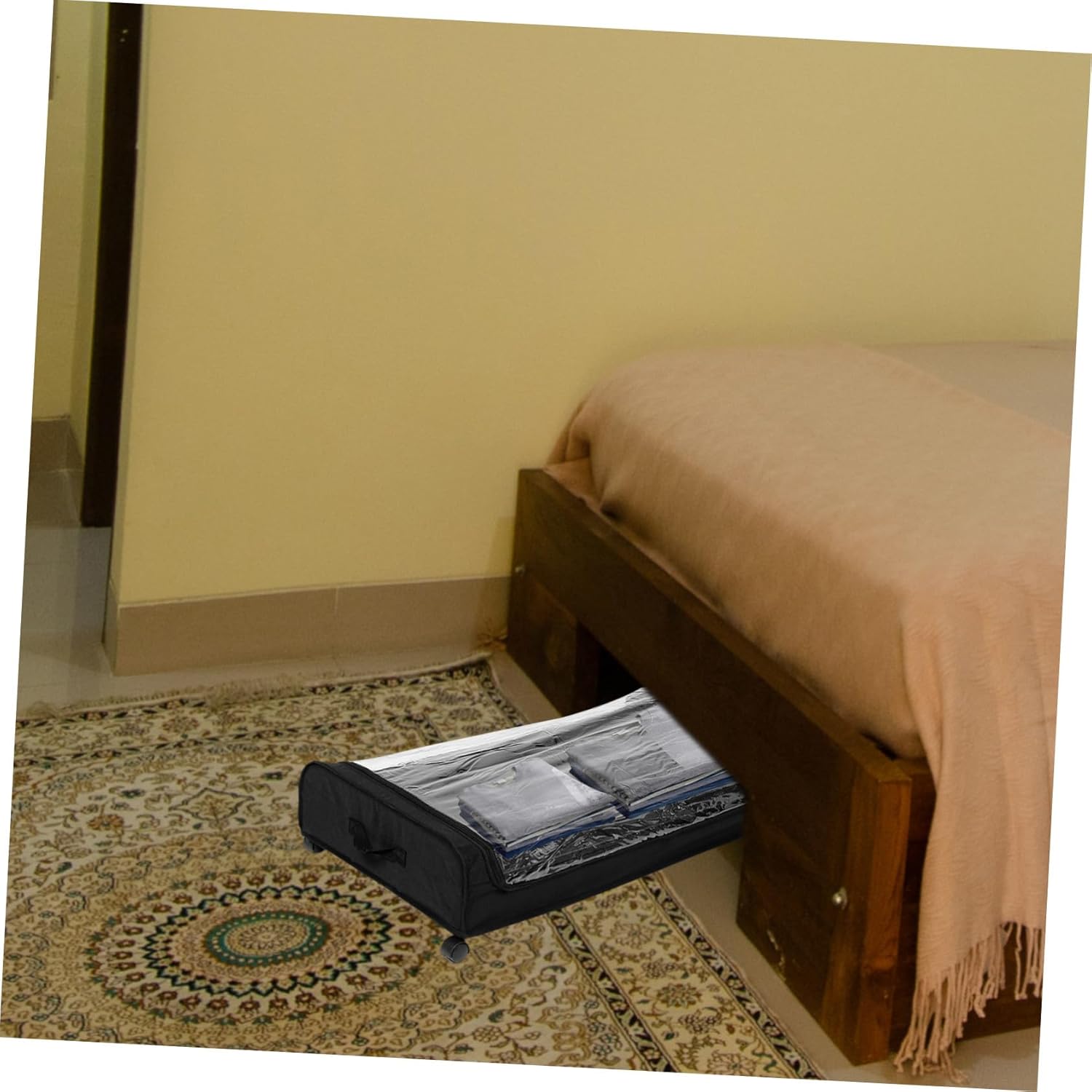 under Bed Storage Organizer with Wheels Rolling Clothes and Shoe Holder Capacity Pull-out Storage Cart Frame with Lid for Spaces and Dorm Rooms