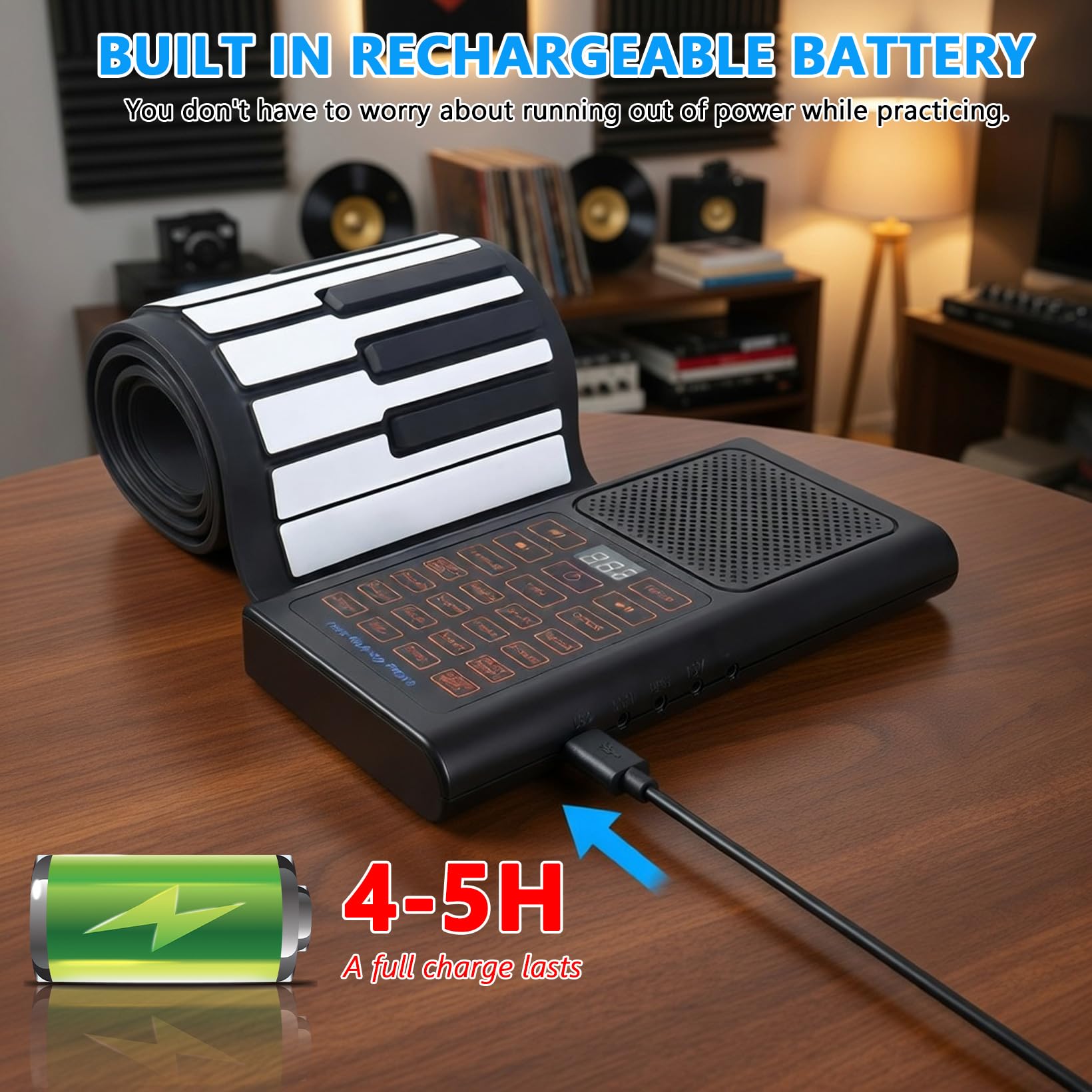 Keyboard Pianoforte, pieghevole, 88 tasti, con 128 suoni e ritmi, pianoforte arrotolabile per bambini con Bluetooth MIDI e pedale, pianoforte digitale, da viaggio, casa, regalo per bambini e adulti