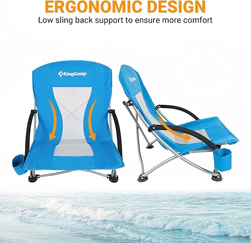 Miniatura 4 de KingCamp Sillas de playa bajas, silla portátil plegable para adultos, asiento ligero extra ancho, 300 libras, mochila de gran tamaño, bolsa de