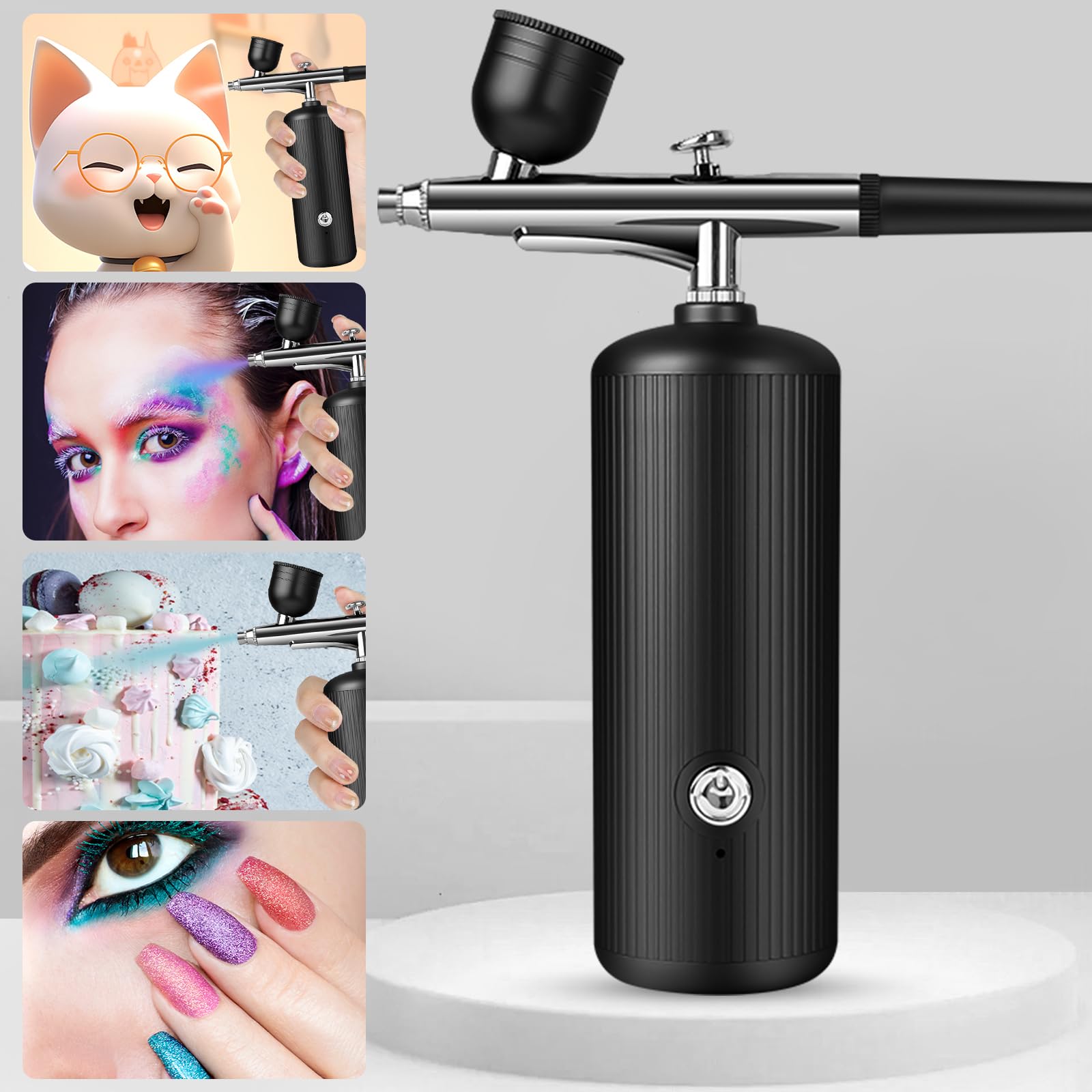 Kit de aerógrafo con compresor - Juego de aerógrafo recargable portátil de alta presión sin obstrucciones con boquilla y juego de cepillo de limpieza para arte de uñas, maquillaje, barbería
