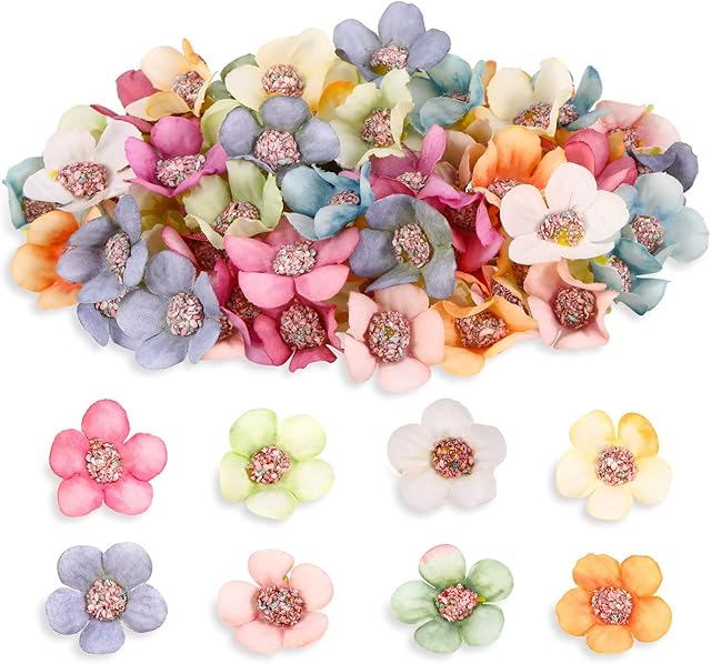 RosewineC 100pcs Artificial Flower Heads, Daisy Flower Heads Mini Silk Flowers Fake Flowers for DIY Wreath Wedding Craft Party