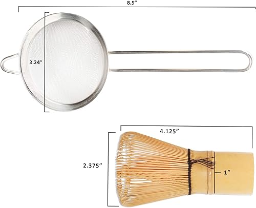 Miniatura 5 de BambooMN Batidor Matcha y colador de té - Juego de ceremonia de té japonés - 2 juegos