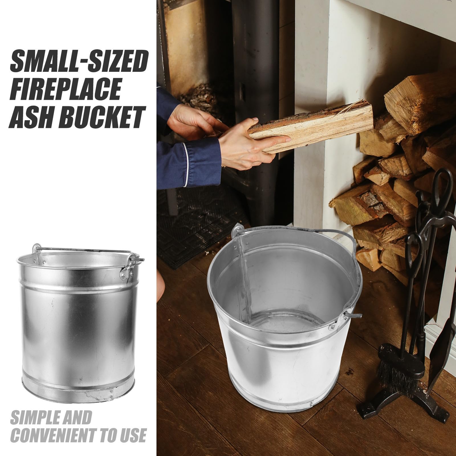 Cubo de Cenizas de Metal Grande de Hierro para Chimenea y Barbacoa