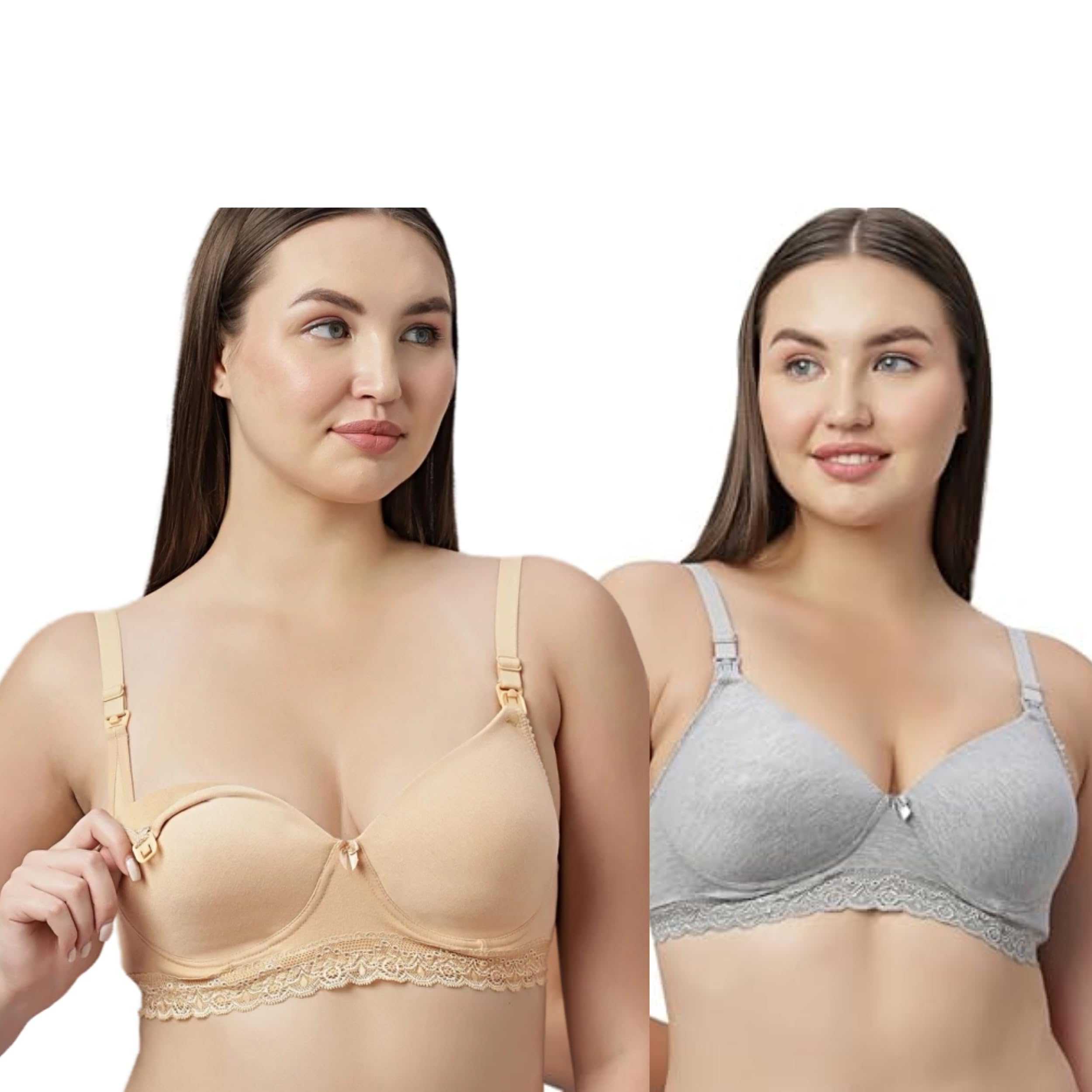 Women's Heavily Padded Nursing Bra | Front Open Nursing Clips Feeding Bra | Non-Wired Full Coverage Maternity Bra | Soft Cotton for All-Day Comfort Breastfeeding Bra (Pack of 2)-image-37
