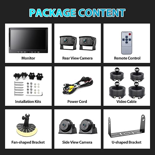 Miniatura 7 de Fookoo Cámara de respaldo con cable 1080P de 9 pulgadas para autobús, camión, remolque, caravana, cámper, quinta rueda, monitor de pantalla dividida