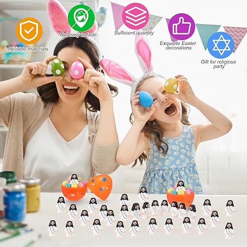 Miniatura 6 de Sumind 50 piezas de juguetes de Jesús, diseño original, mini figura de goma de pequeño Jesús para esconderse y buscar recuerdos de fiesta religiosa,