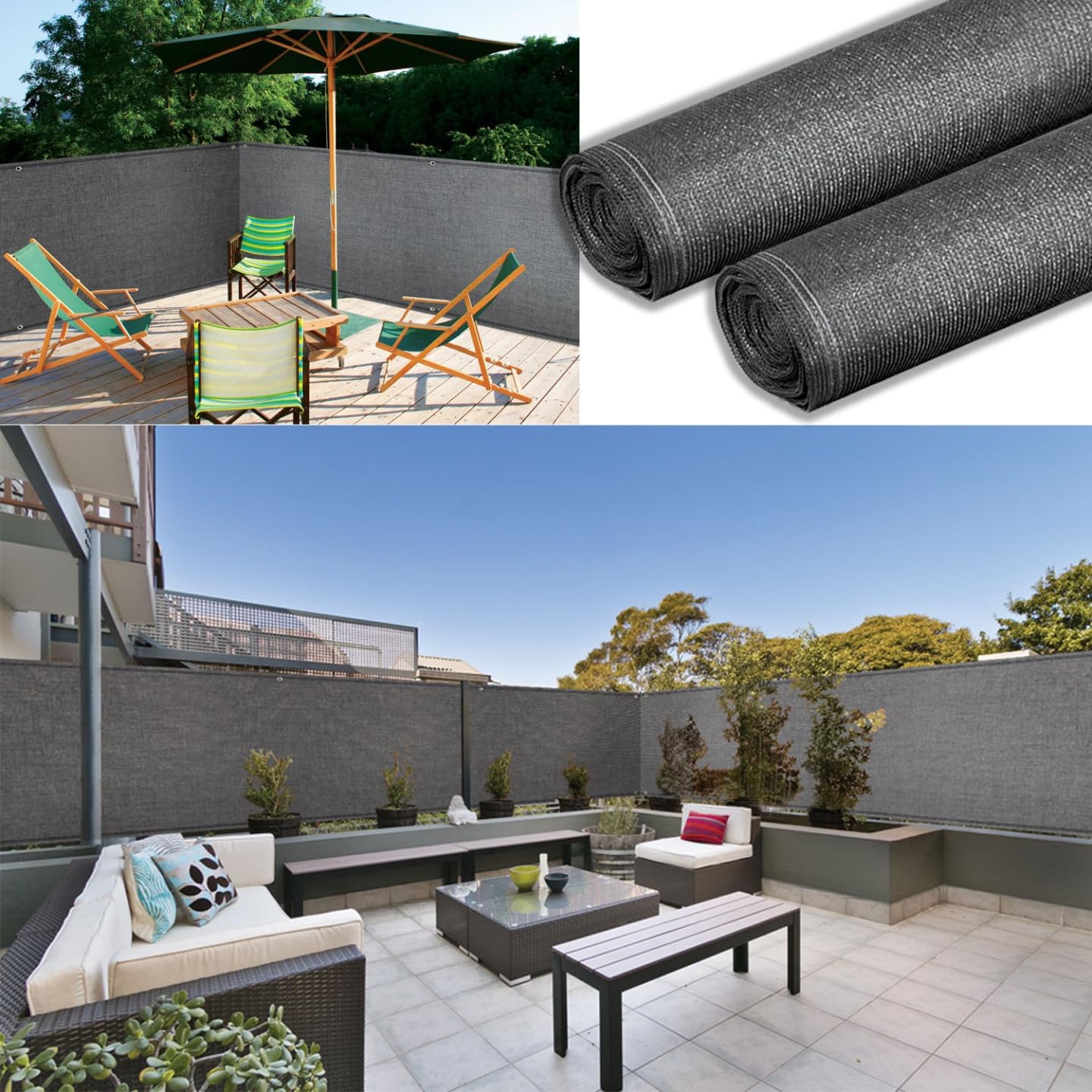 Probache - Brise Vue renforcé 1 x 10 M Gris 220 GR/m² Luxe Pro