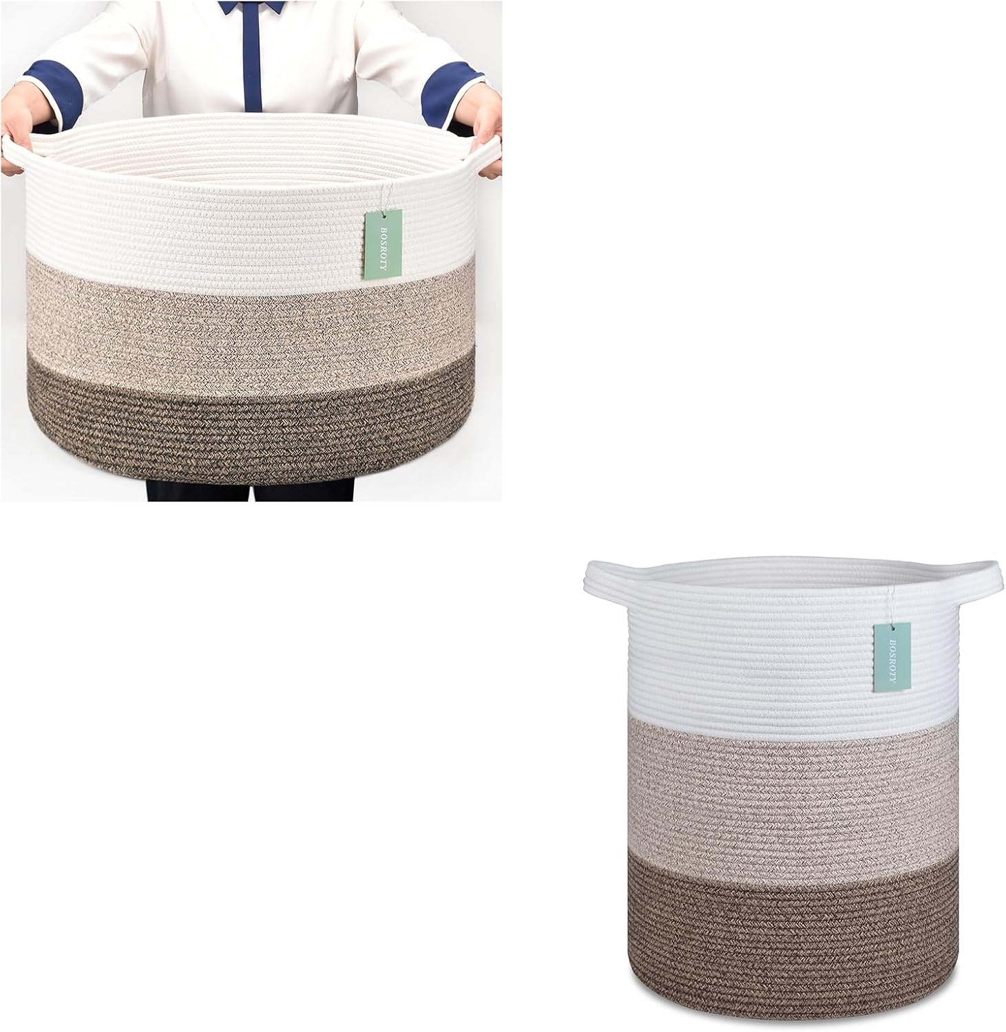 Extra Large Blanket Basket 87L and Tall Laundry Hamper Basket for Clothes 72L, Nursery Hamper, Blanket Basket, Clothes Basket Laundry, Woven Storage Basket, Toy Basket, Rope Laundry Basket