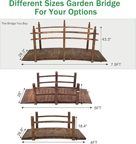 Vista 91 de VINGLI Puente de jardín, arco de madera clásico con pasarelas de seguridad (negro, 7.5 pies)