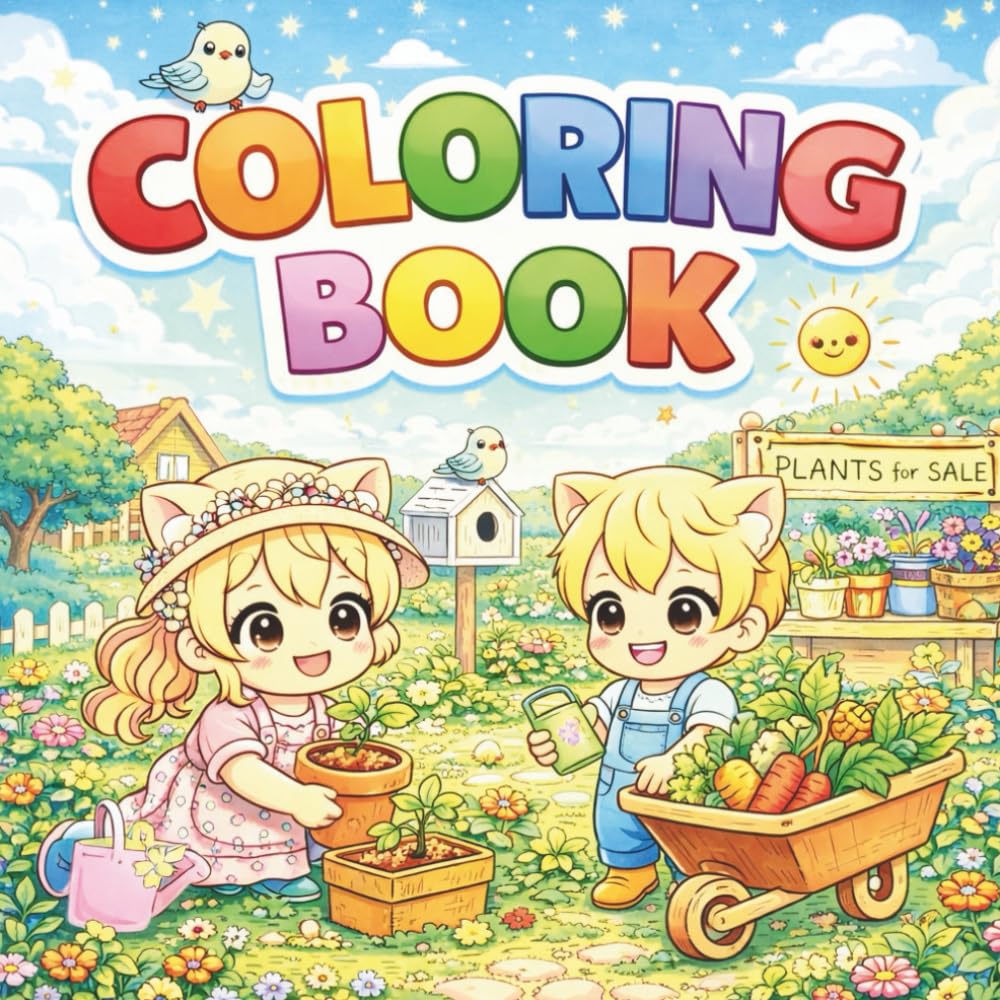 Cozy Garden Chibi Coloring Book: Cute & Funny Kawaii Garden Friends with Flowers, Veggies, Bugs & Cozy Scenes (Ages 4–8)
