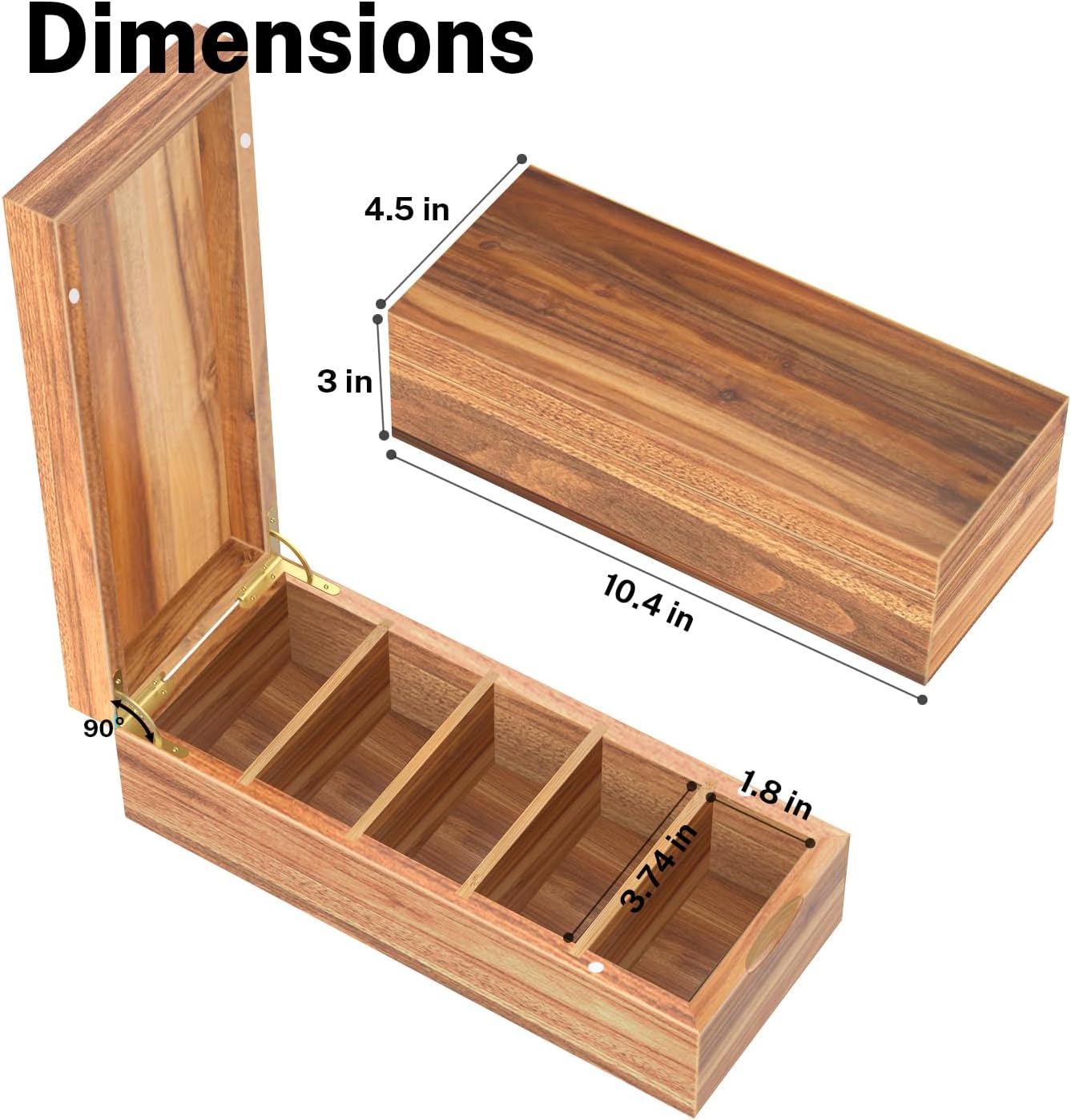 Neando Acacia Wood Business Card Holder with Lid – 2x3.5” Index Card Organizer with 5 Compartments, Holds 600 Cards, Magnetic Closure, 20 Blank Tabs – Rustic Desktop Filing Box for Office & Home
