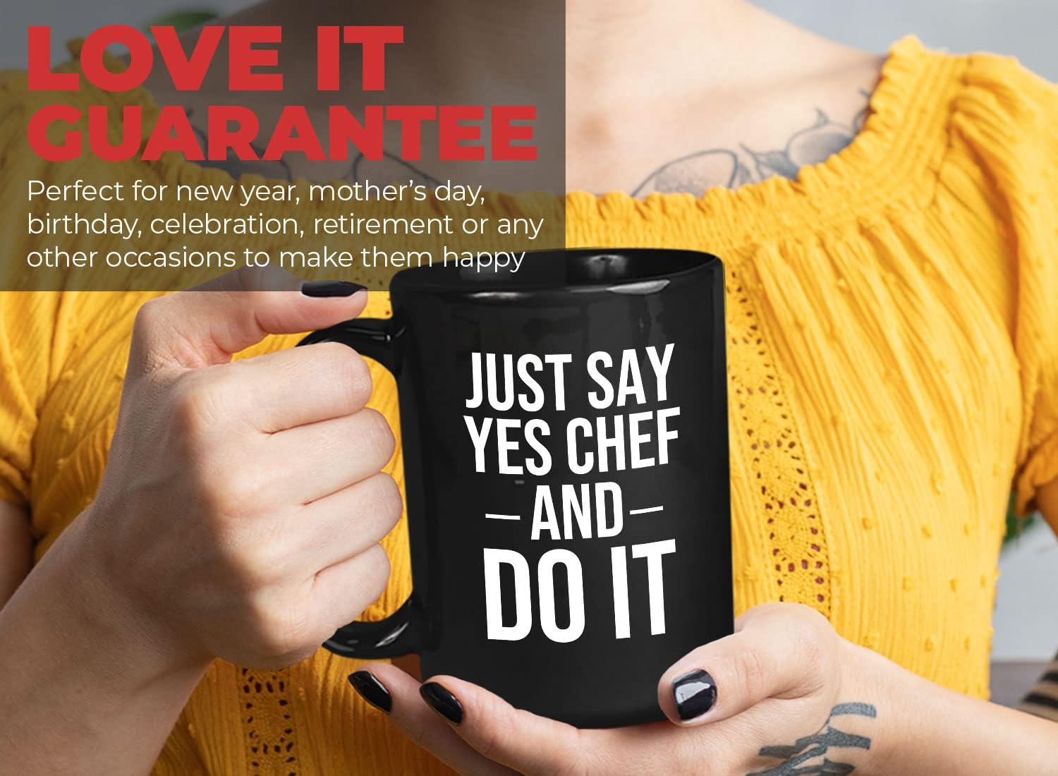 Chef Coffee Mug 15oz Black - just say yes chef - Recipe Dishes Cookery Ingredients Culinary Artists Menu Cookmaid Cooker Kitchener Gag Joke