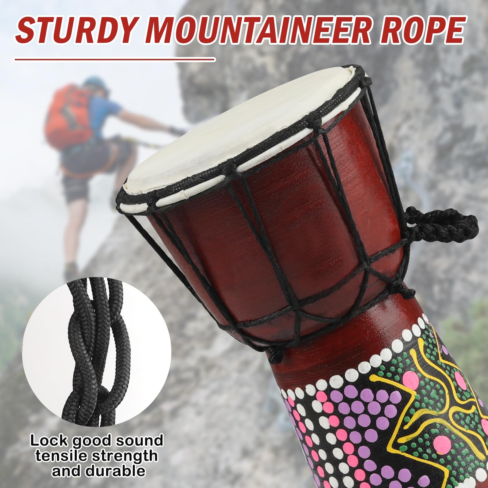 Wood Djembe Drum, 4.5'' x 8''Carved Mahogany African Drums with Goatskin Drumhead, West African Styled Professional Djembe Hand Drum for Kids and Adults Beginners