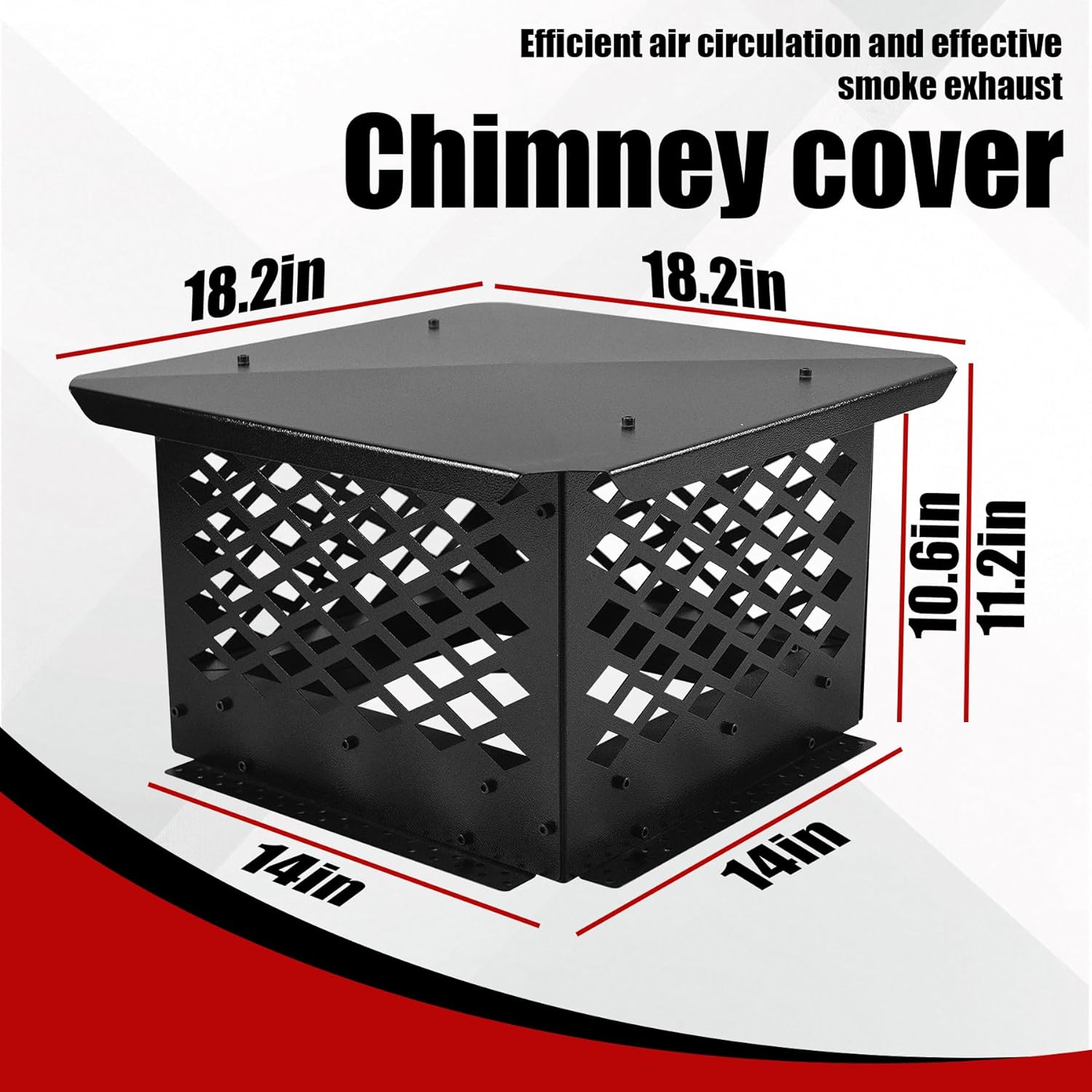 14" L x 14" W Chimney Cap Adjustable Chimney Cover Windproof Rainproof Fireplace Chimney Caps for Outside Suitable for Existing Clay Flue Tile Galvanized Steel Black