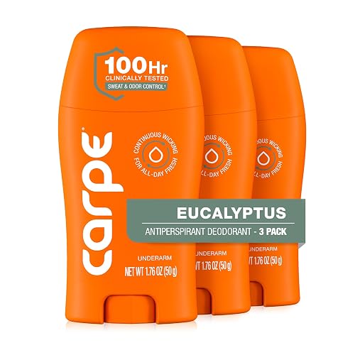 47% off deal for Carpe 100-Hour Deodorant Antiperspirant, Eucalyptus - 3 Pack | Dermatologist Tested - 100 Hr Sweat & Odor Control - Free from Baking on Amazon