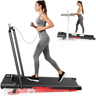 Tapis Roulant Elettrico 4 in 1 Pieghevole – Inclinazione 9%, 2,5 HP Motore Silenzioso, Sistema di Ammortizzazione, 8 km/h, Schermo LED, Compatto per Casa & Ufficio