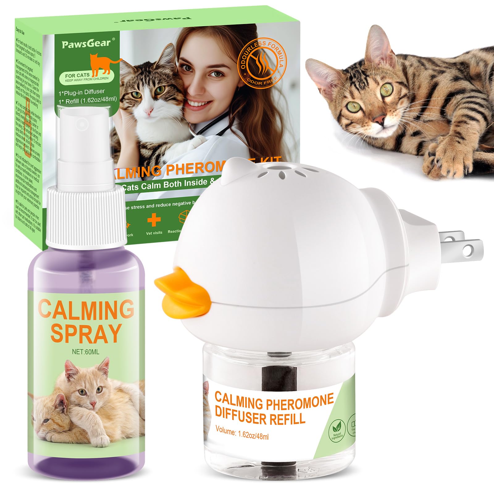 Cat Calming Pheromone Diffuser and Spray,Relieve Anxiety Stress Reduce Fighting and Scratching,Fits All Cats
