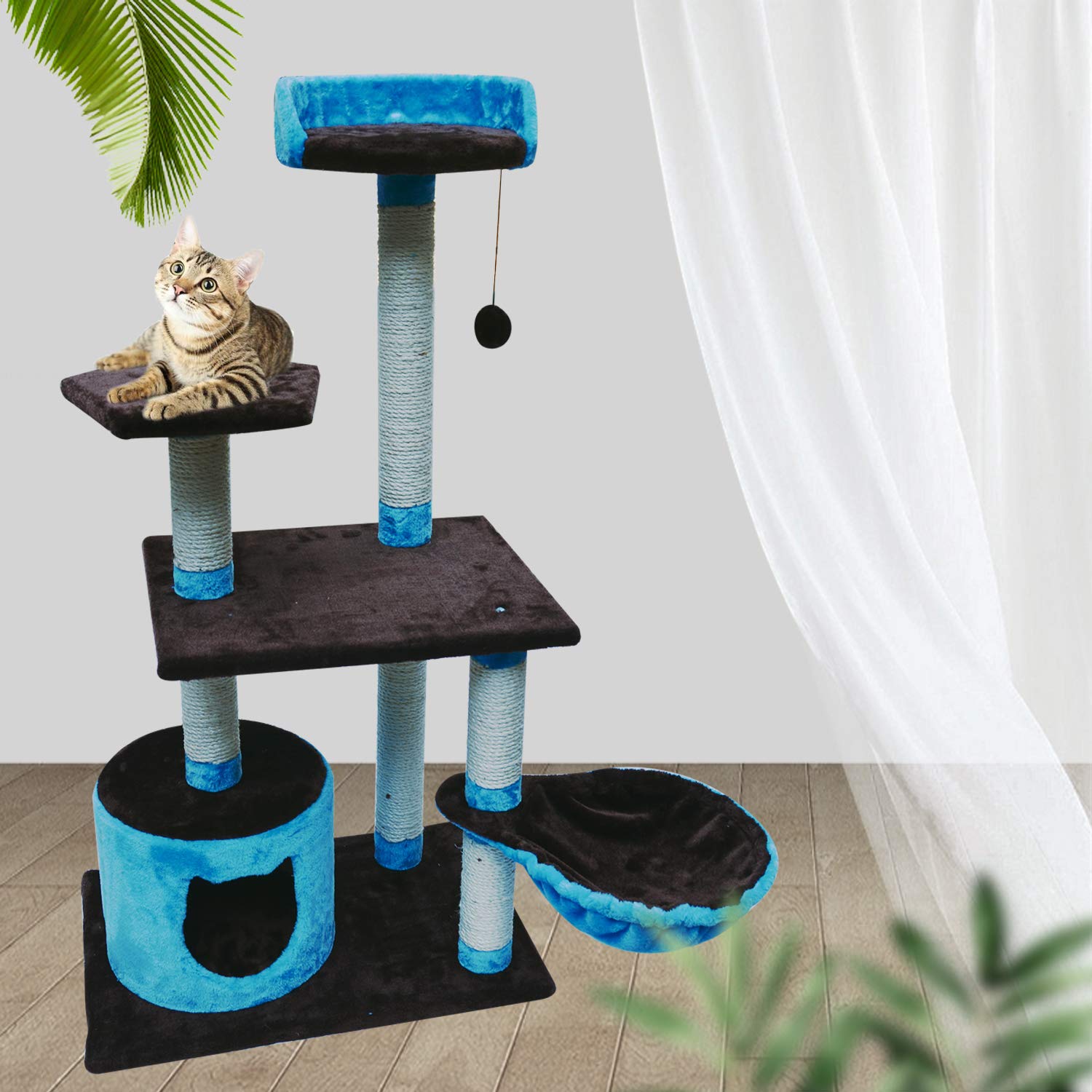 BPS Árbol Rascador Gato Juguete para Gatos con Base Bola Casa y Arco Superior Materiales Rugoso Tamaño 60x40x112 cm BPS-3342