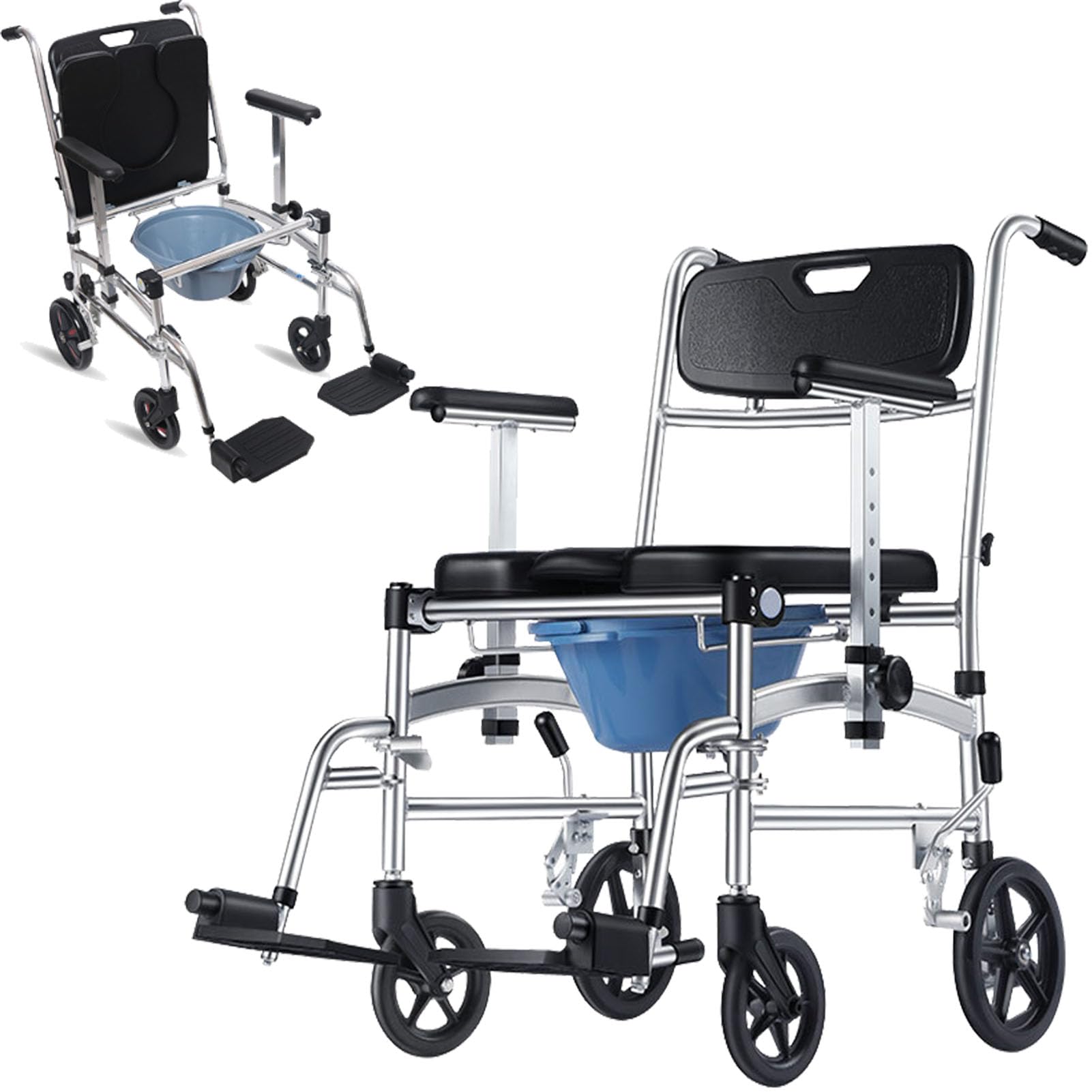 BHGFYXBS Commode Shower Chair - Waterproof Bedside Toilet Chair With Removable Bucket, Rolling Shower Stool With Arms And Back, 100Kg Weight Capacity For Elderly And Pregnant Wome