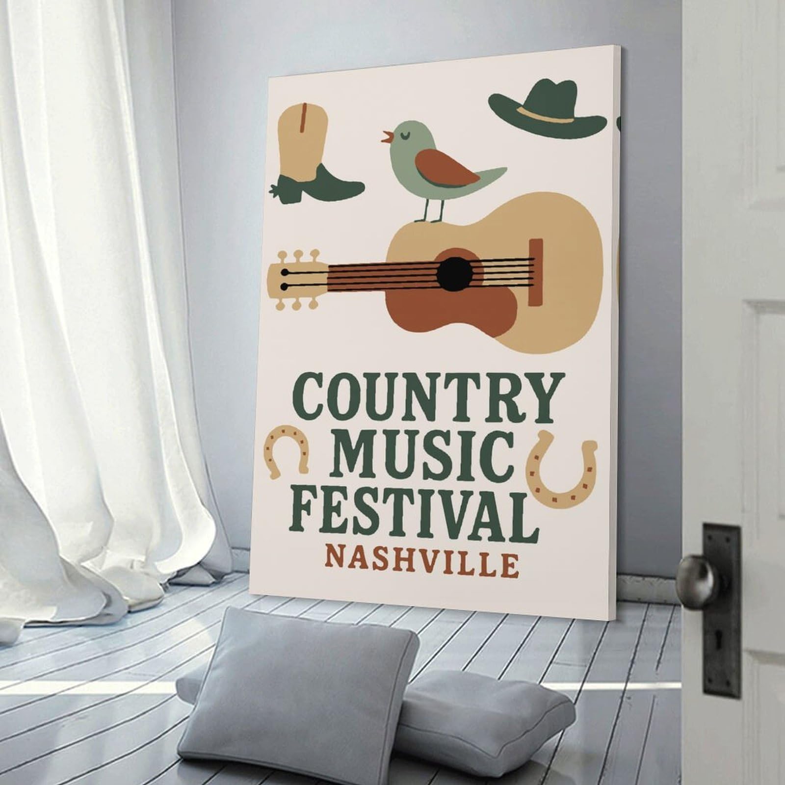 Junmoney Country Music Festival Nashville Canvas Wall Art, 16x24inch(40x60cm), for Entrance Walls, Hall Decor Or Foyers, Wall Decor to Refresh Empty Corners
