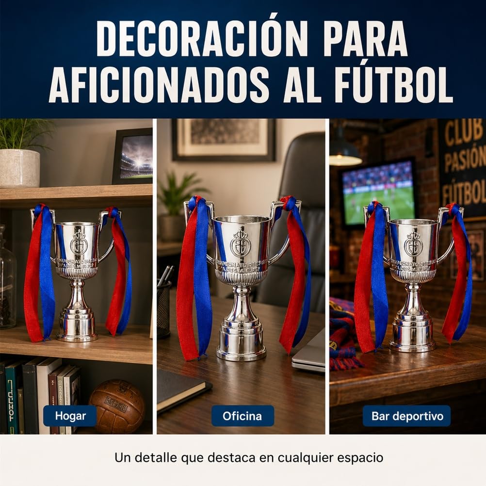 Réplica del Trofeo de Copa del Rey,Trofeo de Campeónes Coleccionable, Recuerdo de Liga de Fútbol,Decoración para Oficina, Bar Deportivo y Hogar, Aficionados al Fútbol