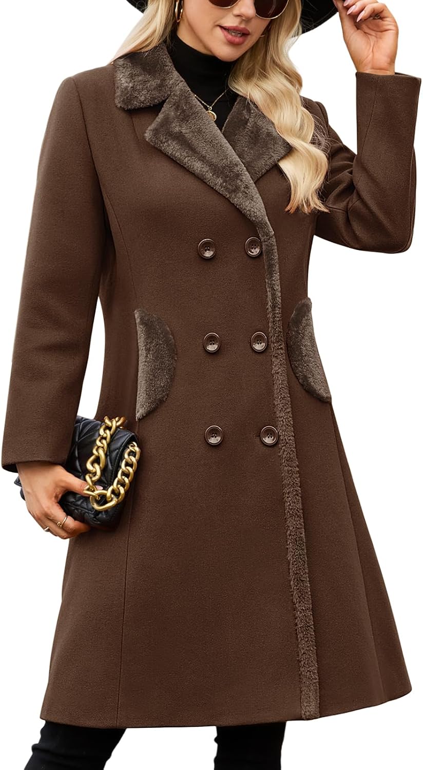 Women's Winter Coats Warm Double Breasted Pea Coat Lapel Collar Trench Coat Long Thick Slim Fit Outwear - Image 6