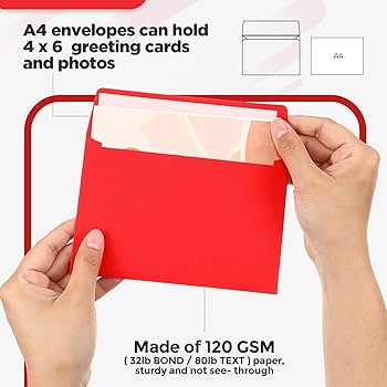 Amazon | A4 赤封筒 100枚パック 印刷可能 4.25 x 6.25インチ