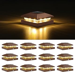 VOLISUN 4x4 Solar Post Cap Light 12pack,Solar Fence - Post Lights Brown Outdoor Waterproof for Wooden/Vinyl Post, with Warm White for Deck