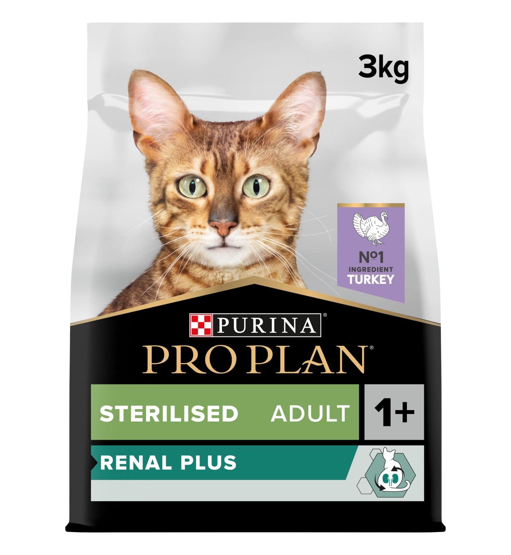 Purina Pro Plan Comida Seco para Gato Esterilizado con Optirenal, Sabor Pavo - 3 Kg