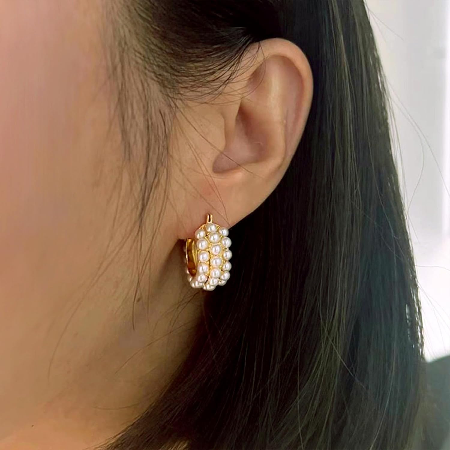 Gold Pearl Earrings for Women Hypoallergenic Sterling Silver Post Gold Pearl Hoop Earrings Pearls Earings for Women Jewelry Gifts - Image 4