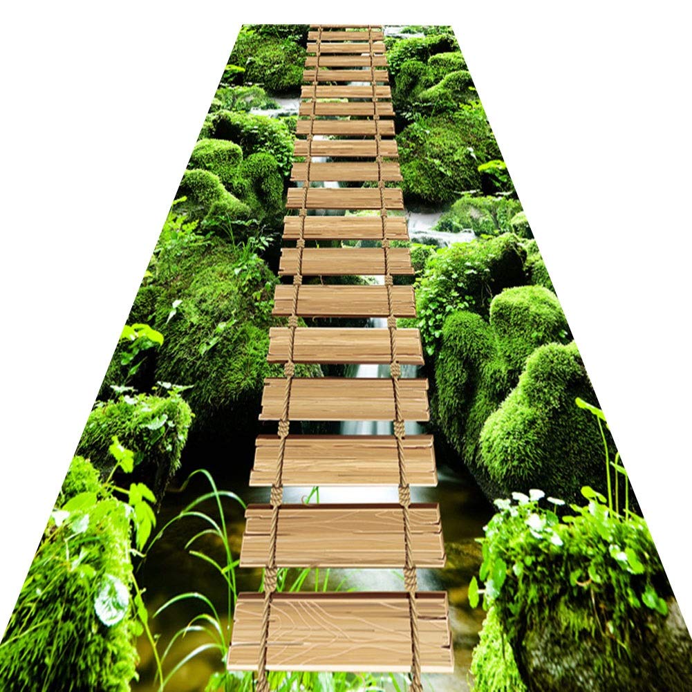 WZLL 3D Stereo Hallway Runner Non-slip Durable Washable Household Hotel Wooden Bridge Water Flow Cutable, Various Lengths (Color : A, Size : 80x100cm)