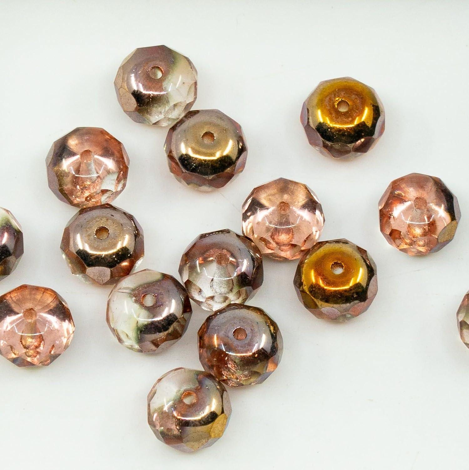 Outlet 10 Grams Faceted Rondelle Fire Polished Beads, Crystal Rose Gold Capri (00030-27101), Glass, Czech Republic
