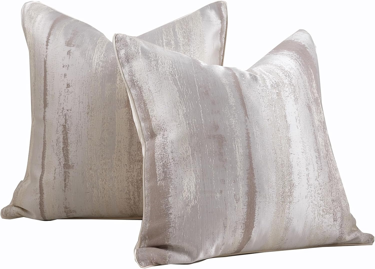 Modern Striped Jacquard Throw Pillow Covers 18x18 Inches Set of 2 Luxury Ivory Cream Decorative Cushion Covers for Sofa Couch Bed Living Room - No Inserts