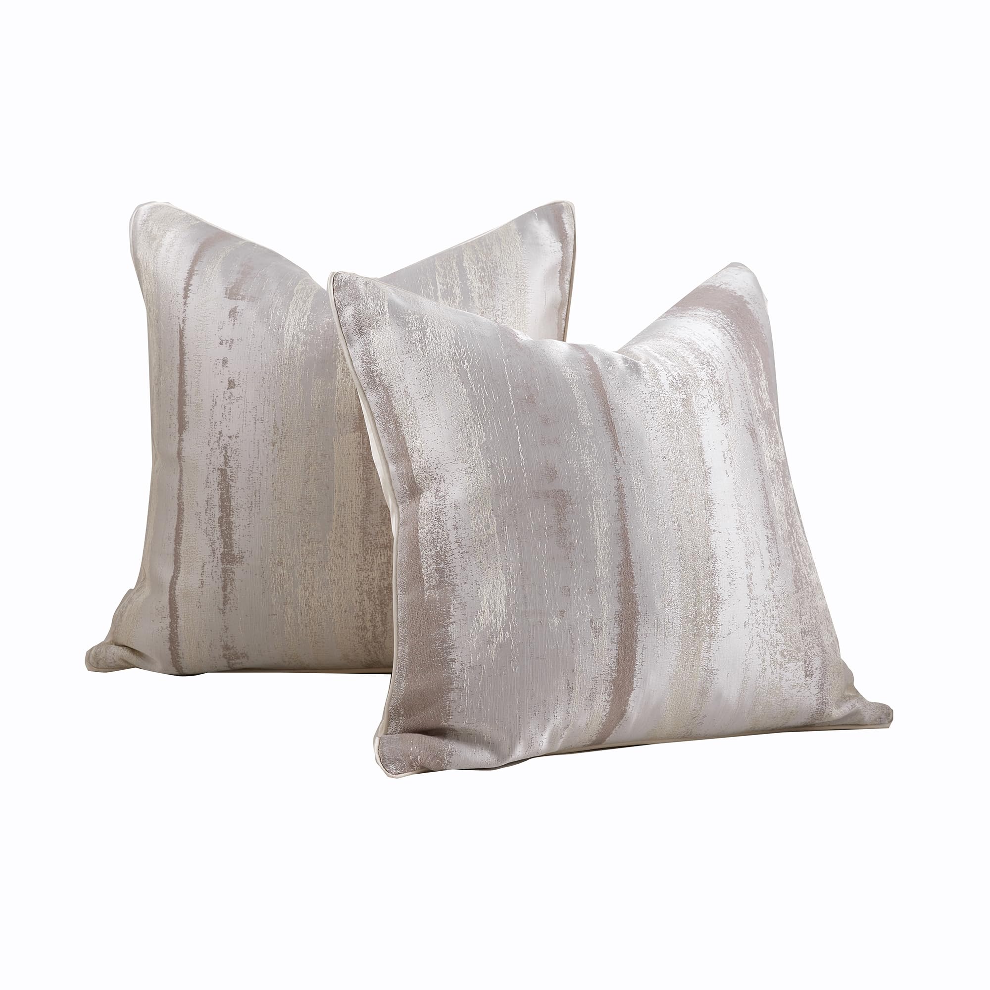 COSPIECE Modern Striped Jacquard Throw Pillow Covers 22x22 Inches Set of 2 Luxury Ivory Cream Decorative Cushion Covers for Sofa Couch Bed Living Room