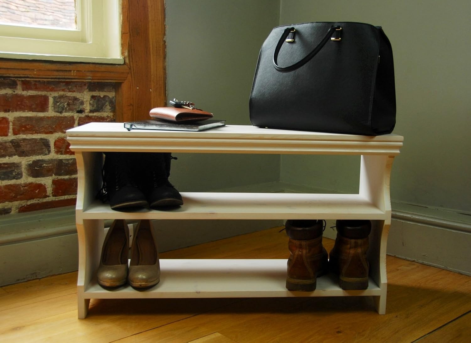 The Good Shelf Company Shoe Bench Rack in Distressed White Amazon.co