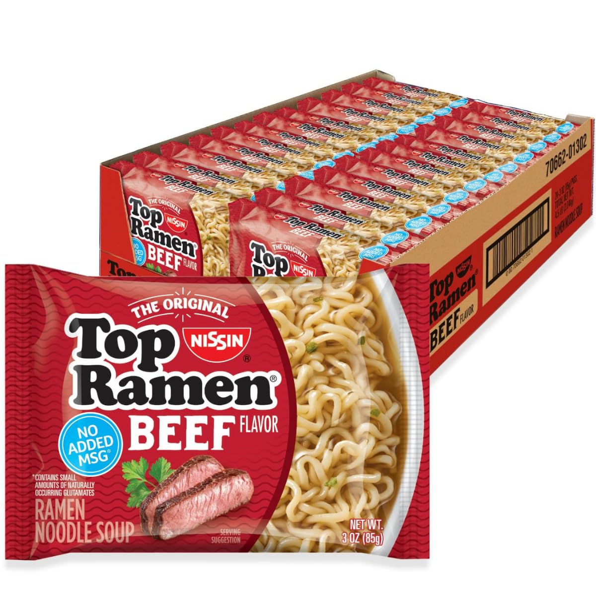 Nissin Top Ramen Noodle Soup, Beef 24 Pack