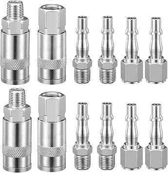 ASelected 12 Pcs Air Compressor,1/4 Inch BSP Air Line Hose Fittings Connectors,Couplings Connector Plug Kit Air Line Connectors,Quick Release Extension Connector Coupler for Compressor Tools