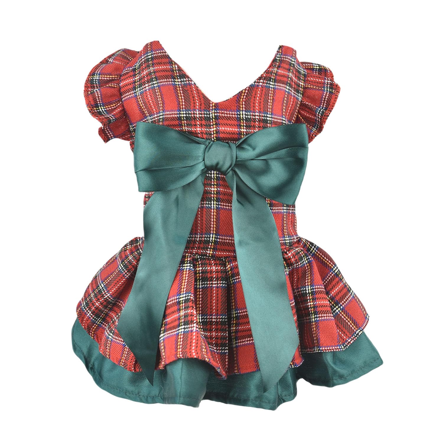 MuYaoPet Plaid Christmas Dog Dress with Big Bowtie Classic Puppy Clothes Holiday New Year Dog Outfit Pet Costume for Small Dogs Cat Apparel (Red Plaid