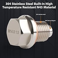 Vista 6 de Tapón de drenaje de aceite magnético de acero inoxidable M14 x 1.5, tuerca perno de drenaje del cárter con junta de cobre y arandela aplastante