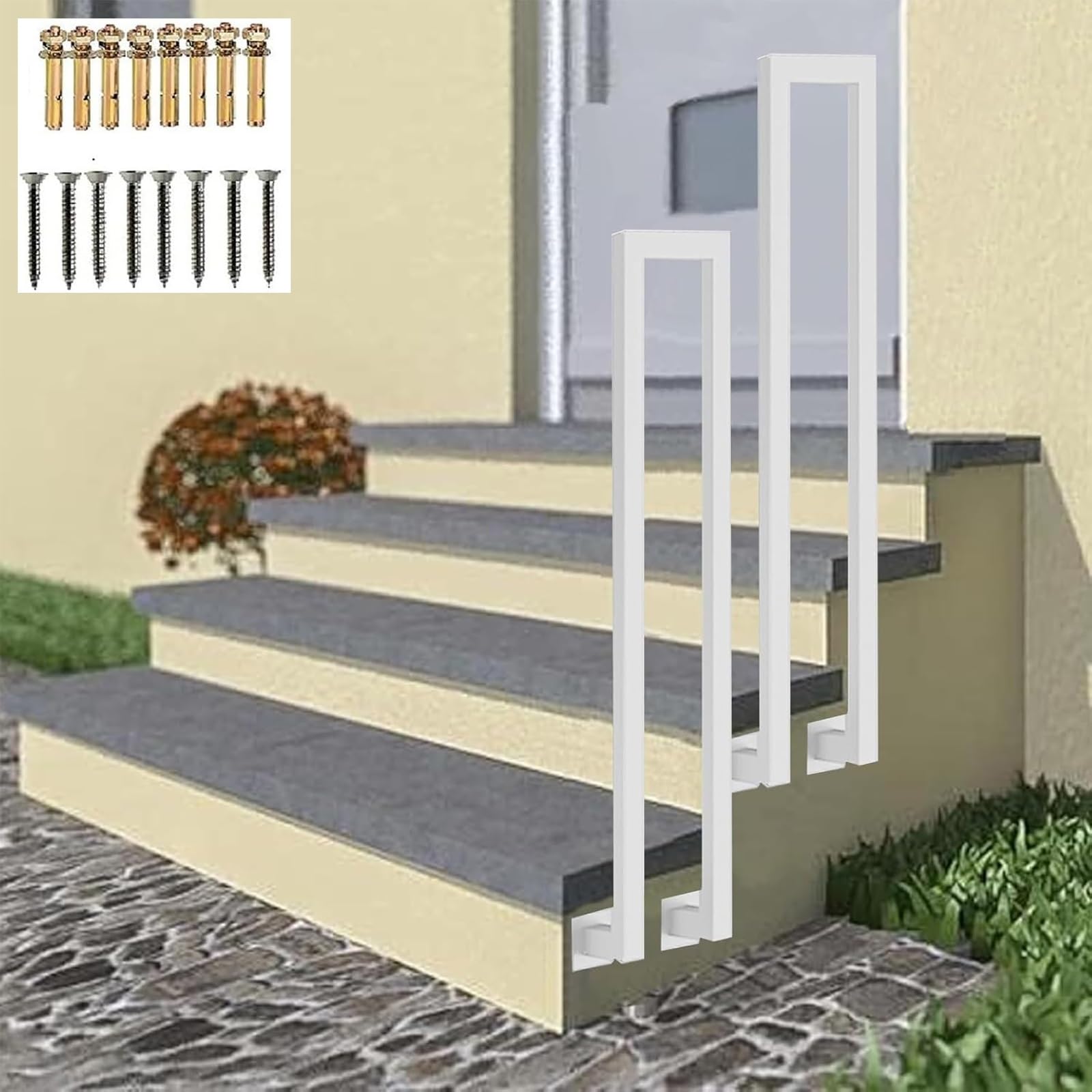 Zyntho White U-Shaped Stairs Handrail, Outdoor Side Mount Stair Railing, Modern Style Wrought Iron Handrail, For Indoor And Outdoor Garden Attic Steps Decoration Staircase Handrails(45Cm/1.4Ft)