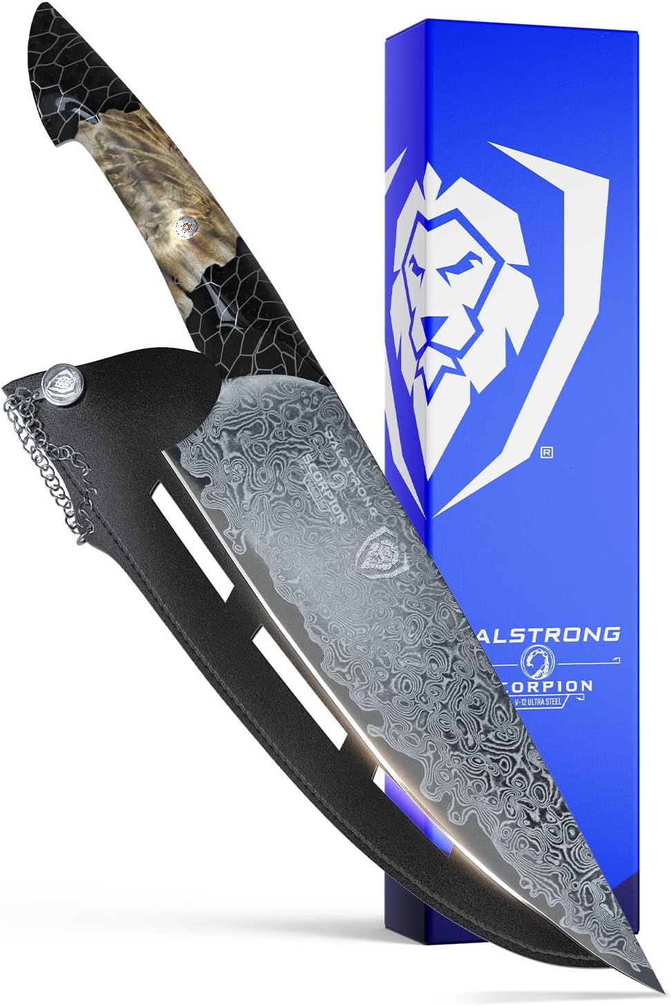 Dalstrong Chef Knife Professional- 9.5”-Scorpion Series - Venom Edition - Japanese Steel Chef Knife - Spiral Sandstorm Blade Pattern - Black Honeycomb Resin Handle - w/Chef KnifeSheath