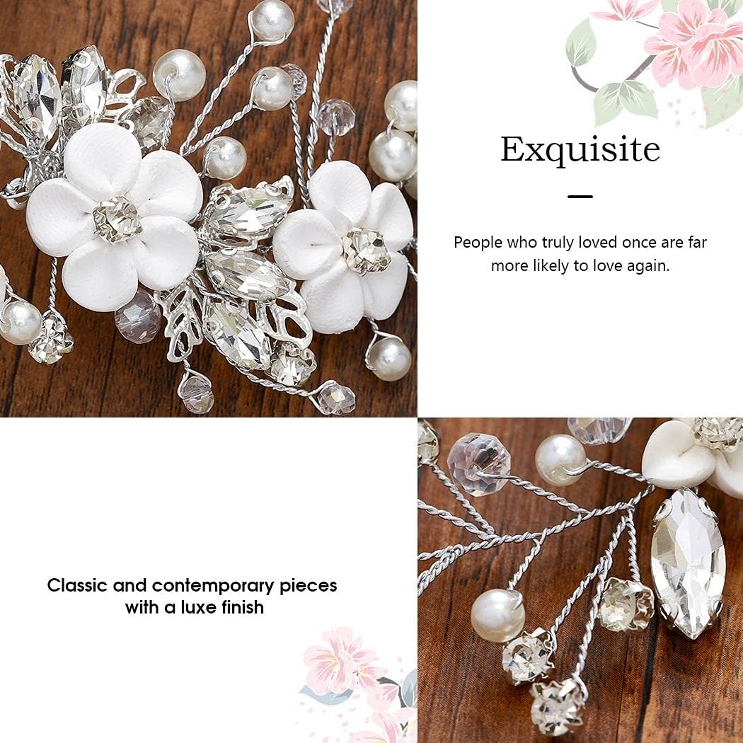 Vakkery Flower Wedding Hair Vine Bride Headband Crystal Bridal Hair Accessories for Women and Girls (Silver) - Image 4