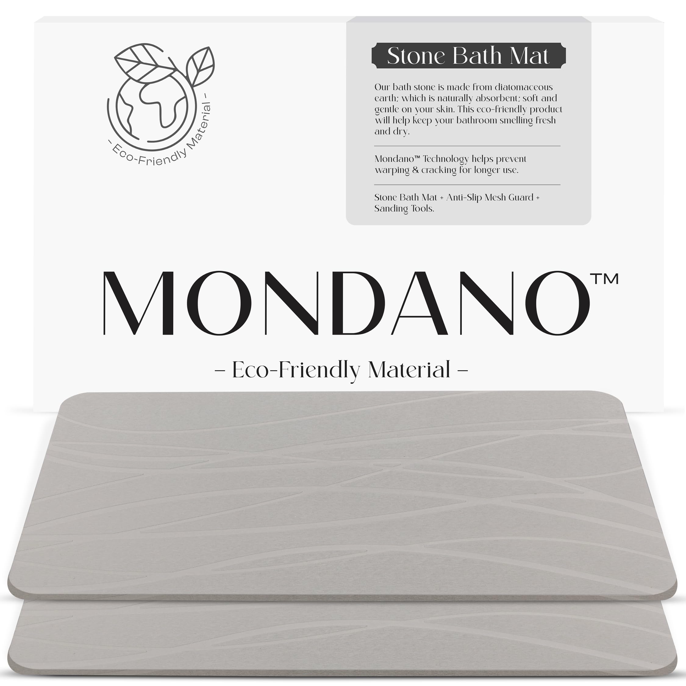 MondanoStone Bath Mat, Quick Dry Bath Mat, Stone Bathroom Mat - Stone Bath Mats for Bathroom, Diatomaceous Earth Bath Mats for Bathroom Non Slip (Carbon Grey - 2pk)