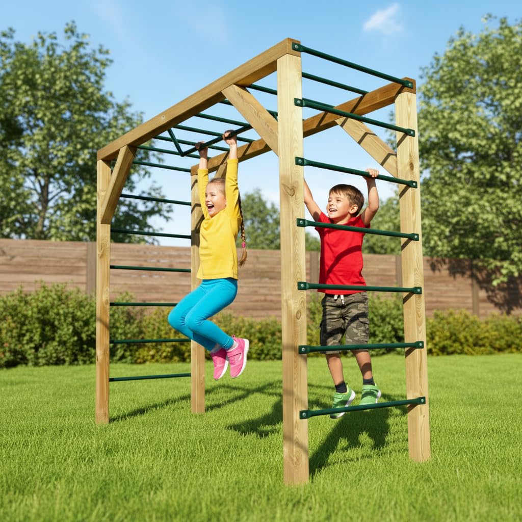 Hangelgerüst für Kinder, Klettergerüst Garten, Metallsprossen & Bodenanker
