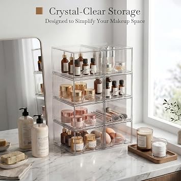 8 Pack Small Clear Stackable Acrylic Storage Boxes & Drawers