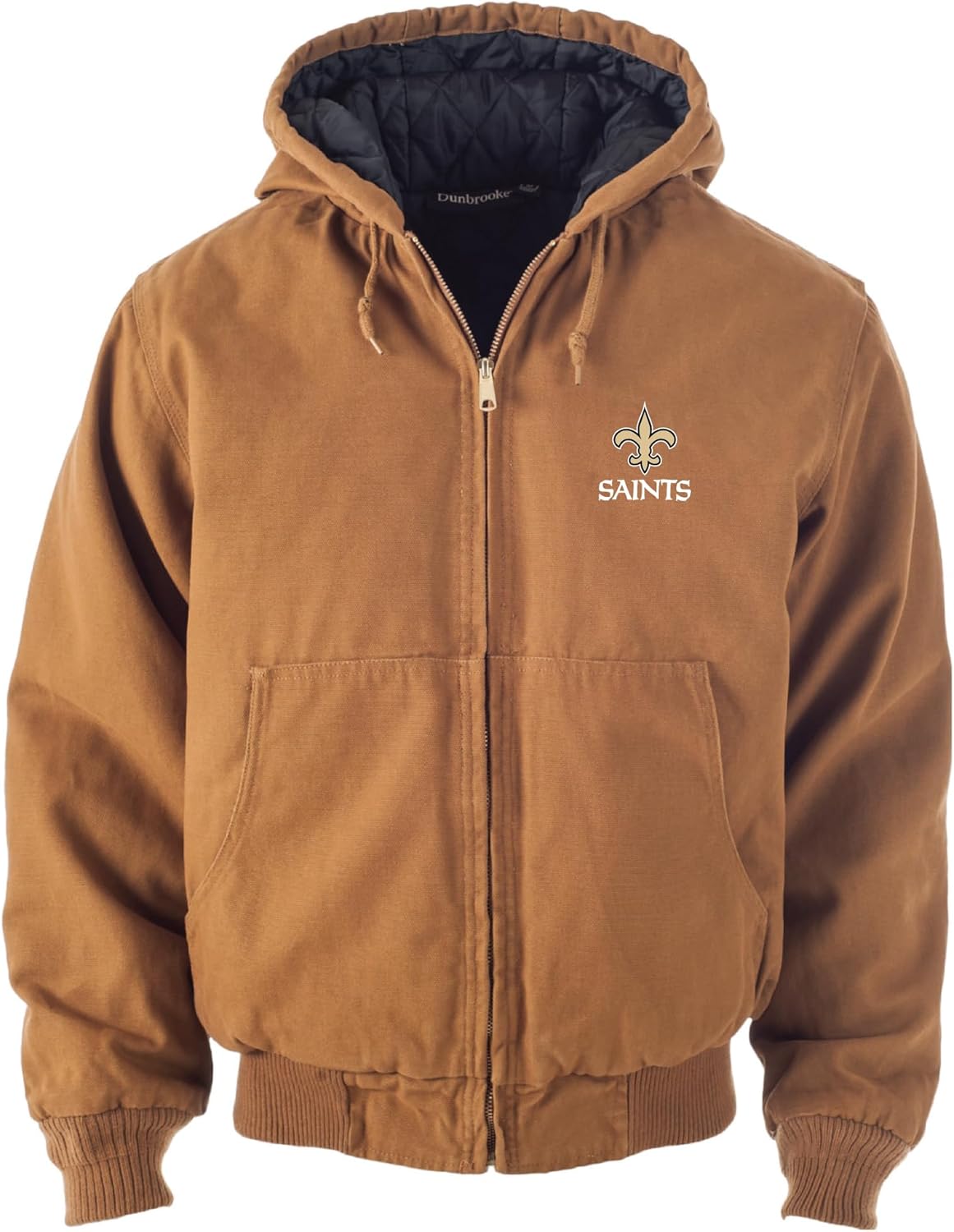 Dunbrooke NFL New Orleans Saints Dakota Canvas Quilt Lined Hooded Jacket, Coffee, 4XL