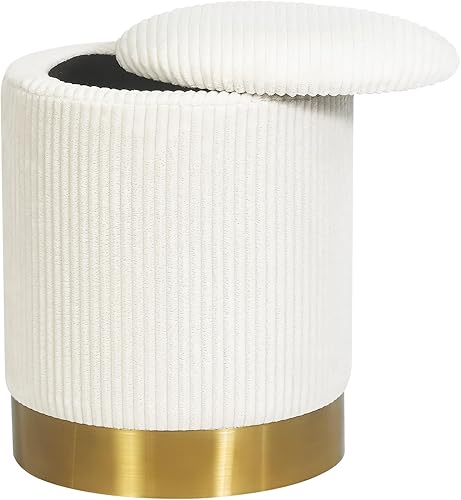 Miniatura 6 de Joveco Boucle - Otomana redonda de almacenamiento con tapa extraíble, taburete pequeño tapizado acolchado para sala de estar, dormitorio, Blanco