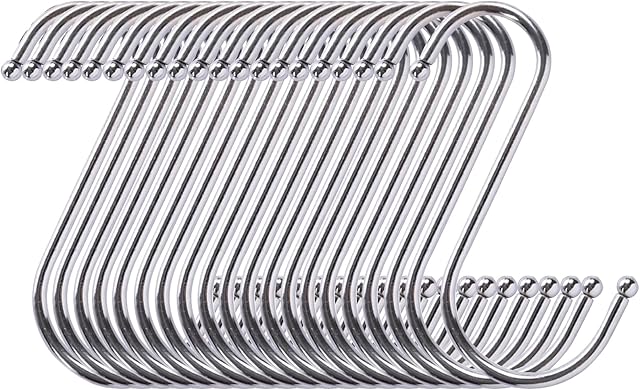 20 PCS S Hanging Hooks Metal S Hooks for Hanging Pots and Pans Plants Stainless Steel Heavy Duty S Shaped Hanging Hooks Hangers for Kitchen Bathroom Bedroom Office